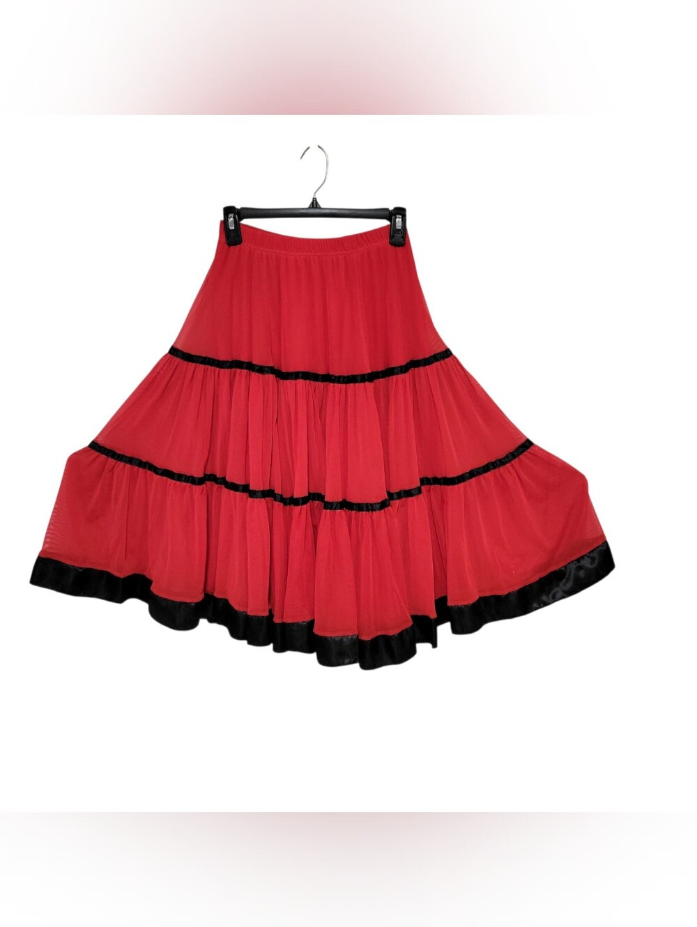 Women's flamenco waltz swing full dance ballroom tiered lined skirt Size Small